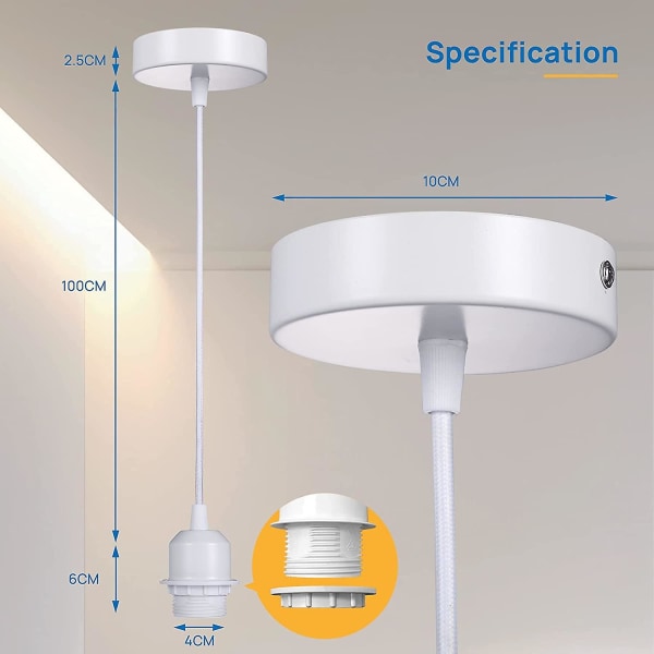 Lampupphängning E27 med skruvring, 100 cm textilkabel justerbar, pendellampa kompatibel med lampskärm, lamphållare idealisk för att hänga lampkök