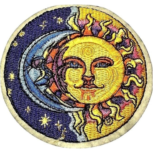 Patch Broderad Applique Sun Moon and Stars Pattern - påstrykningslapp