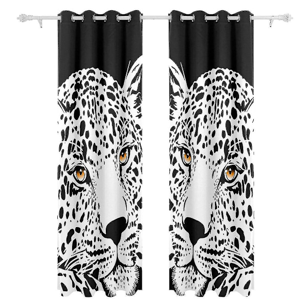 Svartvit leopard med guldfärgade ögon fönstergardin mörkläggningsgardiner mörkläggande rullgardin för sovrum vardagsrum, 2 paneler 130x210 cm