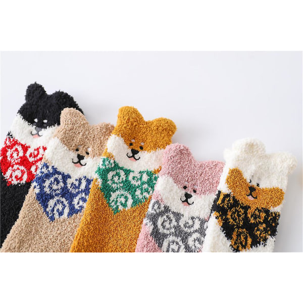 Waner Cute Socks Dame Vinter Warm Seng Sokker Fluffy Socks Sød hvalp Mønster Design Genanvendelig