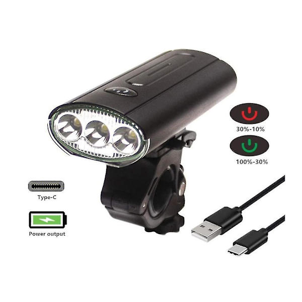 Cykellygte, Superlys USB Genopladelig Cykellygte Forlygte Ip65 Vandtæt Forlygte Foran Passer Til Alle Cykler, Mountainbike, Landevejscykel (sort)