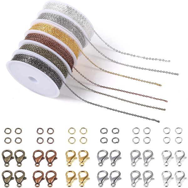 59 fot kjedekjeder 1,8 mm smykkefremstillingskjeder med åpne hopperinger og hummerspenner Kompatibel smykkefremstilling (6 farger)