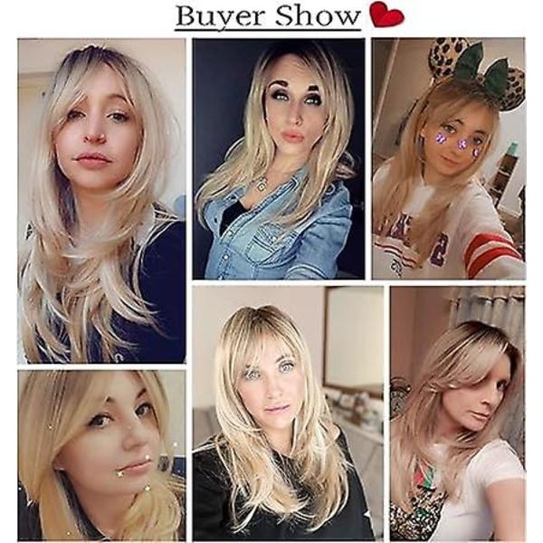 20 tommers kvinners ombre blond parykk med smell, lang naturlig vertikal, med mørke røtter, varmebestandig