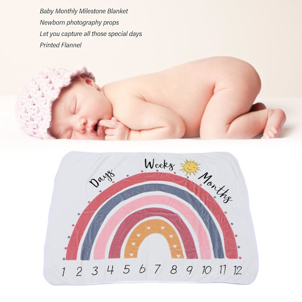 Månatlig baby-milstolpe filt - Mjuka flanellfotorekvisita med färgglada tryck