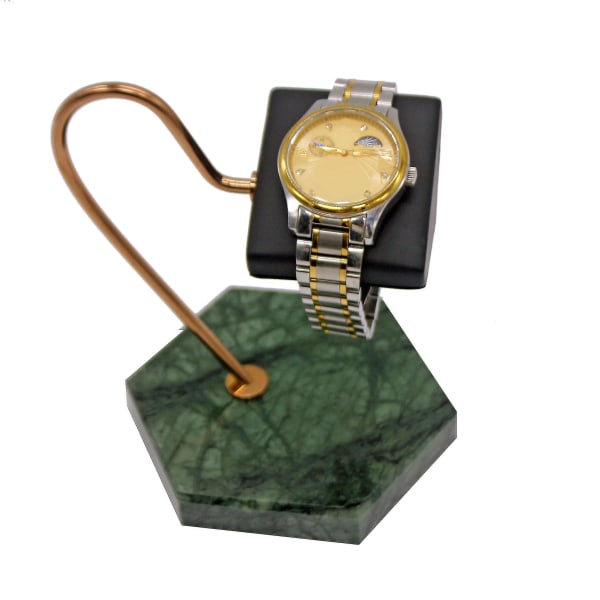 Watch näyttöjalusta Vihreä luonnonmarmorijalusta Kultainen metallitukitanko Pu-kiinnike Watch säilytyslevy