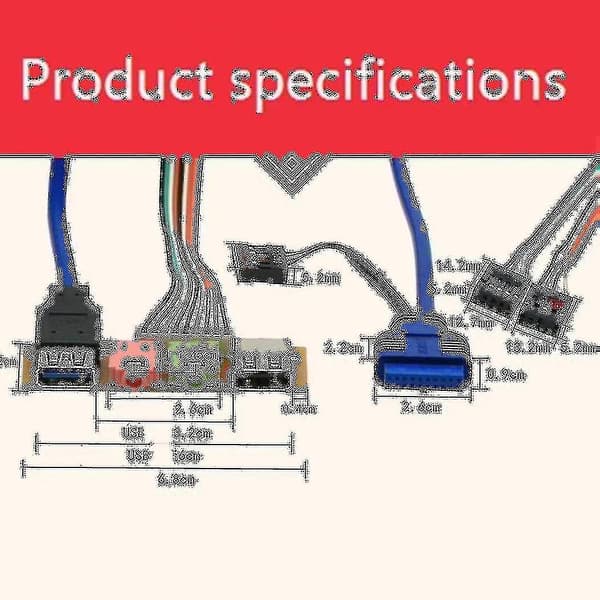 USB 2.0+ 3.0 Port Kabinett PC Datamaskin Kasse Lyd Frontpanel Erstatningskabel 70cm