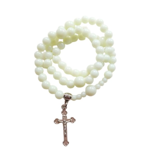 Ljuskors Rosenkrans Halsband Runda Pärlor Religiöst Krucifix Be Böner