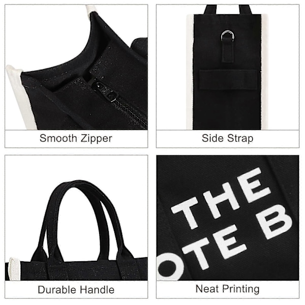 Tote Bags Canvas Tote Bag Til Kvinder, Multi Lommer Kvinders Tote Med Lynlås Stor Tote Bag Justerbar Rem The Tote Bag black