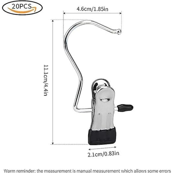 Kleshengerklemme Kroker 20 Stykker Bærbar Klesvask Krok Startklips Krok Rustfritt Stål Flerbruks H