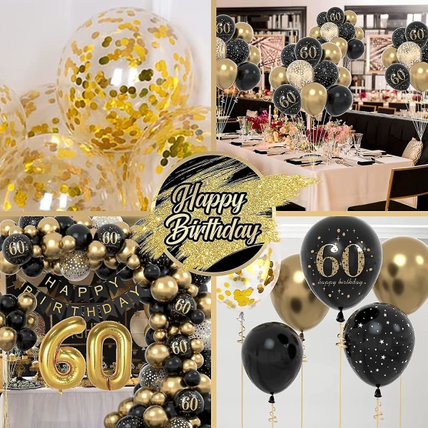 60 års fødselsdag Dekoration, 60 års fødselsdag Dekoration, Glad Fødselsdag Girland Ballon Sort Guld Dekoration