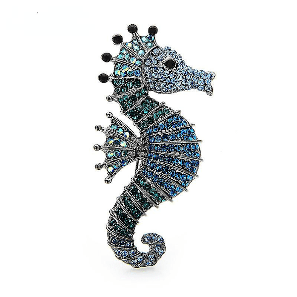 Glittrande strass sjöhäst broscher 3-färg havsdjur kontor casual brosch stift gåvor blue