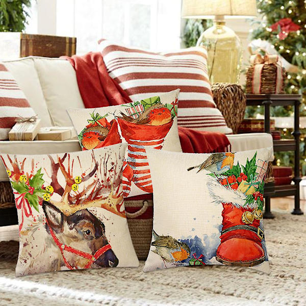 Juleputetrekk 45x45 for cm sett med 4 juletegn putetrekk til sofa