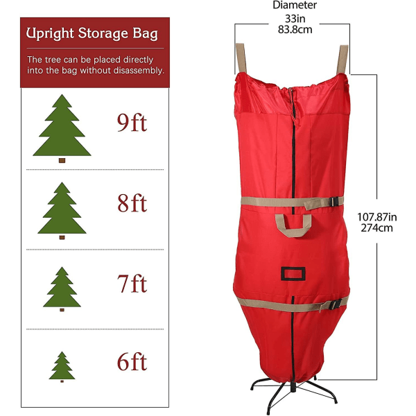 Opretstående juletræsopbevaringspose, passer til op til 9 fod høje kunstige juletræer, vandtæt og støvtæt 600d Oxford juletræstaske med holdbar Rei