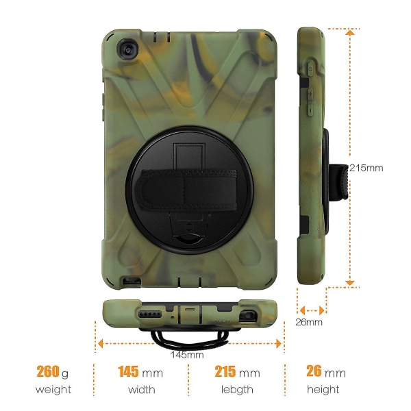 Case för Samsung Tab A 8 tum 2019 P200 med handrem, justerbart stativ, kameraskydd