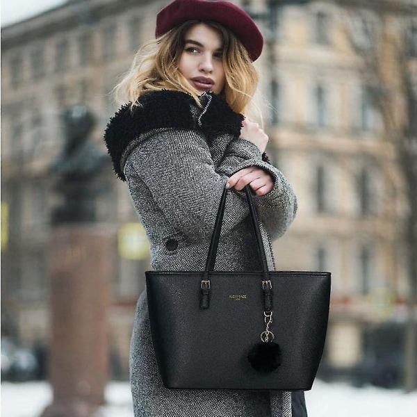 Dame håndtaske Sort, Dame shopper håndtaske Læder Dame taske Stor skole håndtaske til kontor skole shopping