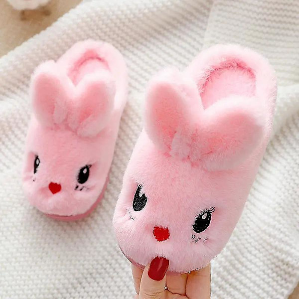 Söpöt lasten puuvillaiset tohvelit, tytöille ja pojille, liukumattomat plyysi fleece -tossut - pinkki pink 26/27