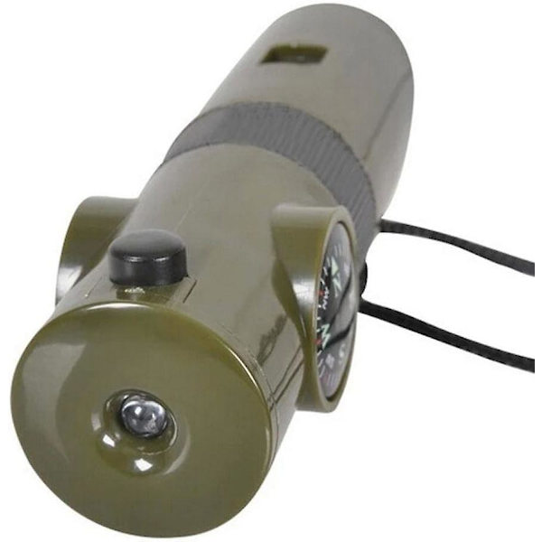 Camping 7-i-1 Överlevnadsmultiverktygssats Visselpipa Kompass Termometer LED-lampa Ficklampa Spegel Eldförstoringsglas för Camping Vandring Bergsklättring