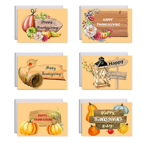 Set Of 6 Happy Thanksgiving Cards With Envelopes Stickers Pumpkin Greeting Card Thank You Postcards