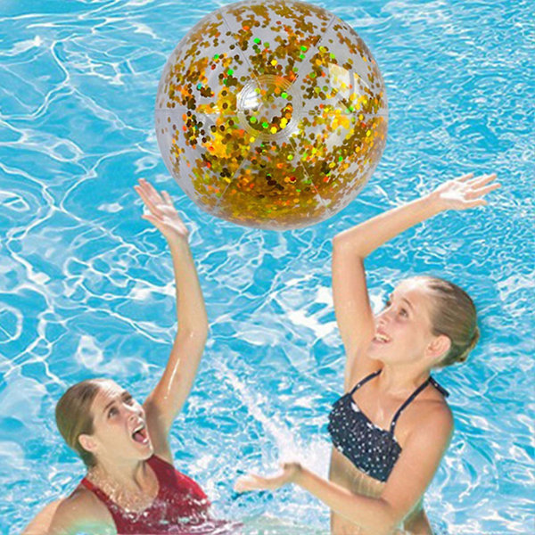 Stor Uppblåsbar Glitter Pool Strandboll 24/16 tum för Sommarstrand Poolparty gold 40cm