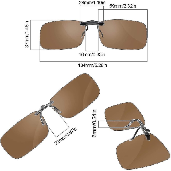 Rammeløse clip-on solbriller, Uv400 polariserte solbriller Lens mørkebrun
