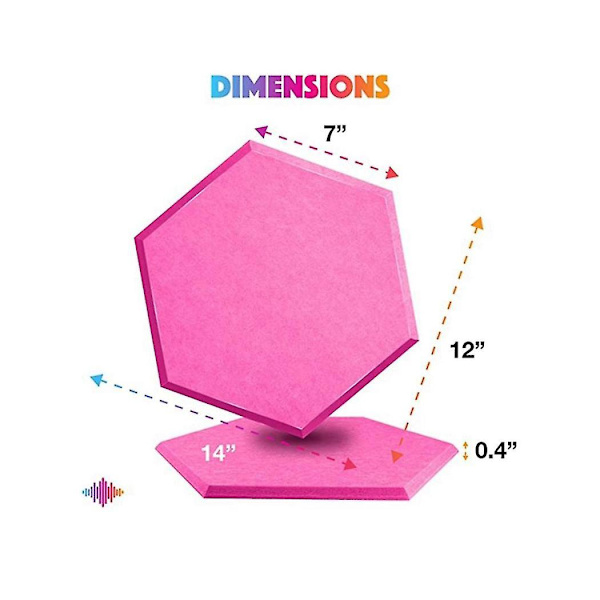 12 pak hexagonal akustiske paneler, 14 x 12 x 0,4 tommer højdensitets akustiske paneler lydisolerede