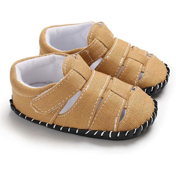 Baby drenge piger sommer sandaler blød sål lærred lukket tå småbørn spædbarn udendørs gåsko d khaki 12-18 months toddler