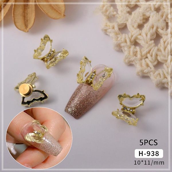 5-pack Fjärilsnaglar Smycken Charms Kristall 3d Snurrande Fjärilscharms H938