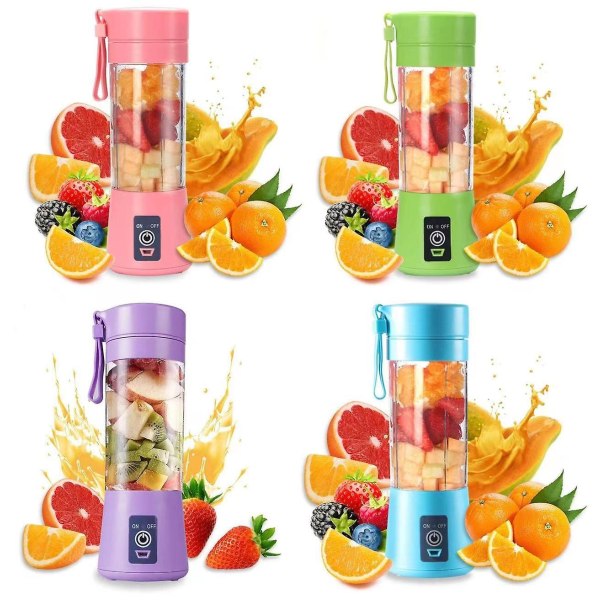 (Blå) Bærbar Smoothie Blender, Personlig Blender med 6 3D-Blader, USB Oppladbar Juicer, for Hom