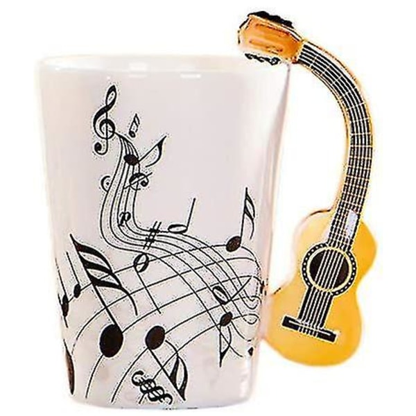 8,5oz Kreativ Musik Mugg Fiol Stil Gitarr Keramik Mugg Kaffe Te Mjölk Noter Koppar Med Handtag Kaffe Muggar Nyhetsgåvor (trägitarr)