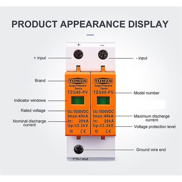 Tomzn Spd Dc 1000v 20ka-40ka Talo Ylijännitesuoja Suojaava Pienjännitekatkaisija Laite Ylijännitesuoja