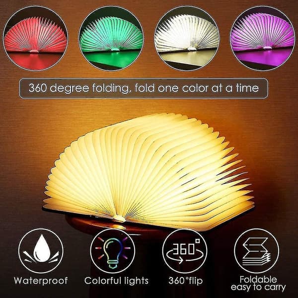 Foldbar LED-boklys - 6 fargemoduser - Stemningsbelysning - USB-oppladbar - Bokformet
