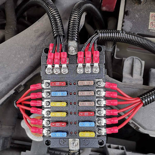 12v 12-vejs sikringsblok sikringspanel med jord og 12 volt sikringsboks til bil, bil, båd, Rv Rzr