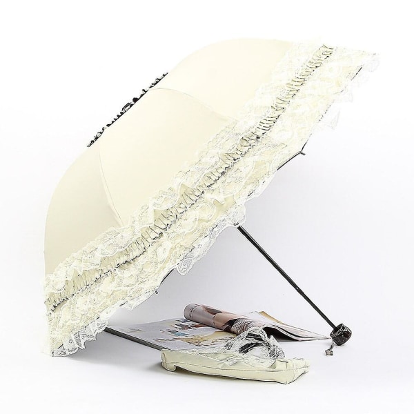 Cute Umbrellas Manual Lovely Black Glue Thickening Lace Rain Gear Vinyl Sun Umbrella 8 Bone