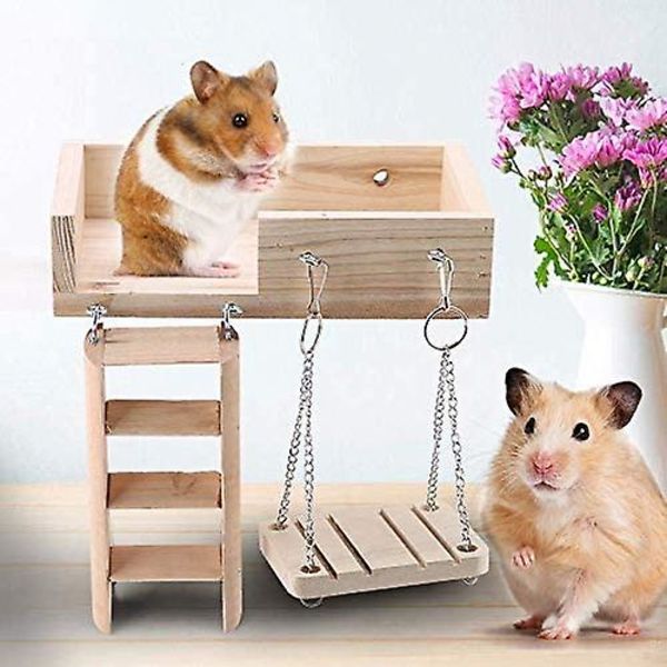 Puuhamsterin kiipeilytikkaat, keinu ja alusta lelusetti pienille lemmikeille