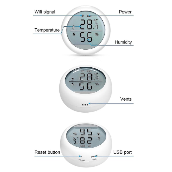 Trådløs Termometer Hygrometer Wifi Smart Fuktighet Temperatur Sensor Med Varsling LCD-Skjerm Fjern App Overvåking