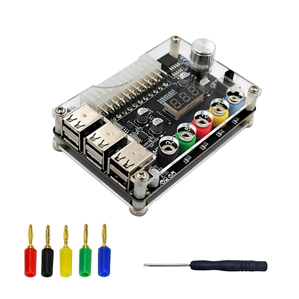 6-port USB ATX24p strømforsynings breakout-kort  Justerbar spændingsknap Nulstilling