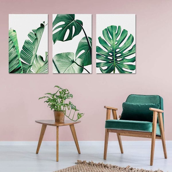 Väggkonst för vardagsrum, bananblad Monstera botaniska tryck väggkonst dekoration modern minimalistisk vattenfärg set för sovrumsdekoration affischer (utan ram)