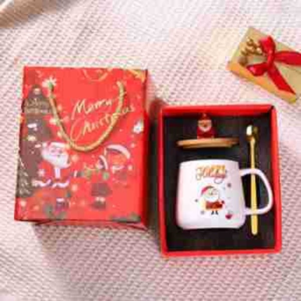Kreativ Julekopp i Keramikk med Lopp og Skje, Tegneserie Julenissen Gavekopp Gavesett christmas deer gift box 301-400ml