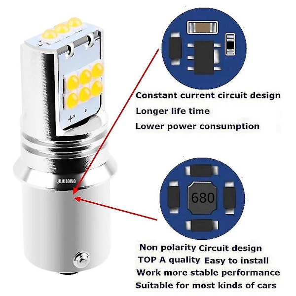 2 stk 1156 Ba15s 7506 P21w R5w Super Bright 1800lm Led-pærer Bil Blinklys Bremslys Auto Bakre Tåkelys Hvit Rød Gul 12v