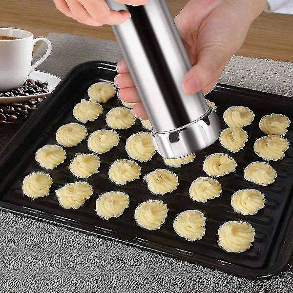 Tryk Aluminium Tryk Sæt Cookie Maker Kage Tryk Med 20 Tips Og 4 Tynde Dej Spray Tips Rustfrit Stål Sølv Gratis Forsendelse