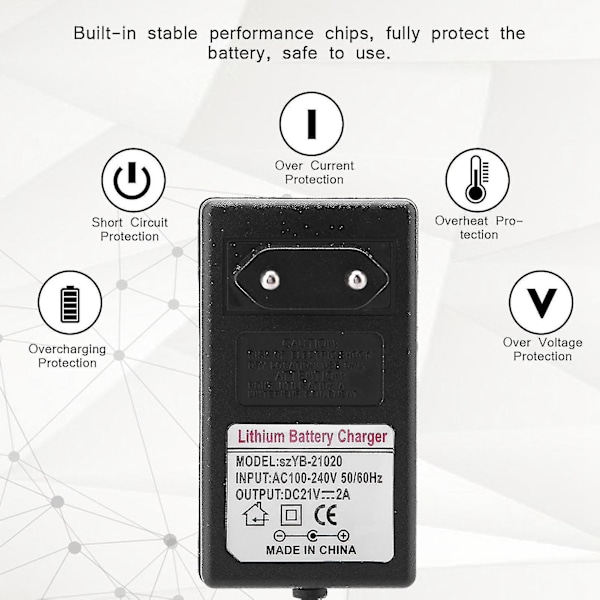 EU-kontakt AC 100-240V DC 21V 2A nätadapter för litiumjonbatteriladdare