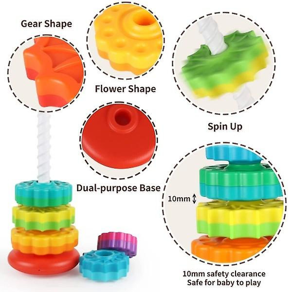 Baby Spinning Wheel Toy Rainbow Spin Tower Stacking Toys for Toddlers