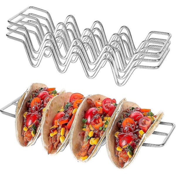 Tacohållare Set om 3, rostfritt stål Taco skalhållare stativ, taco bricka tallrikar kompatibel Taco Bar gåvor tillbehör, rymmer 4 Tacos vardera, ugnssäker Comp