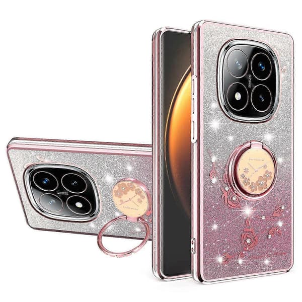 KADEM Deksel til Redmi Note 14 Pro+ 5G med Ringstativ, TPU Blomstertelefondeksel, Gradient Glitterdesign