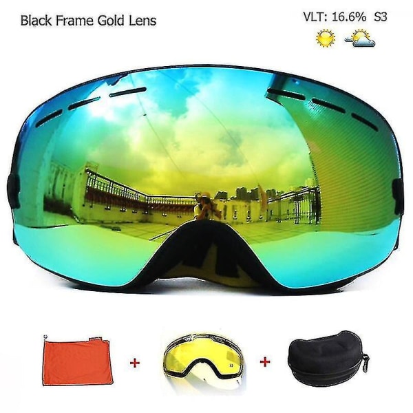Dobbeltlags skibriller Uv400 Anti-dugg Big Ski Mask Briller Ski Snowboard Eyewear Graced Lens Mirror Coating Goggles