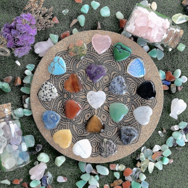 20 stk Naturlig Hjertehelbredende Krystaller Rosenkvarts Ametyst Hjerte Kjærlighetssteinsett