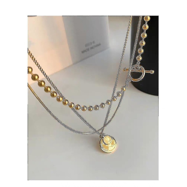 Titanium med 18k gull retro perler Kjede lagdelt halskjede kvinner rust stål smykker Party Designer T Show Runway kjole Japan