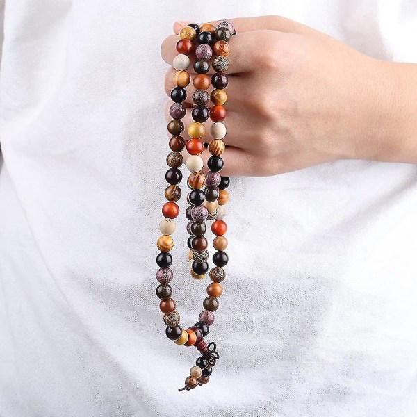 Natural Wood Wrap Armbånd For Heilwiy kvinner og menn, 108 Prayer Mala Beads Tibetansk halskjede gave