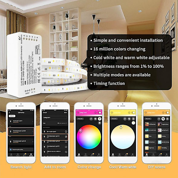 Dc 12/24v Rgb Ww/cw 2.4g Trådlös LED-remsljusstyrenhet Dimmer