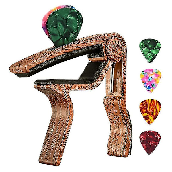 Gitarr Capo med plektrumhållare och 4 plektrum för akustisk elgitarr Ukulele Mandolin Banjo